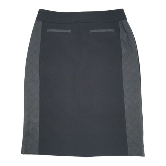 Calvin Klein Quilted Faux Leather Side Panel Pencil Skirt 2 Solid Black XS CK - Picture 1 of 8